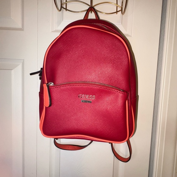 GUESS Cherry Red Backpack with Orange Accents - Picture 1 of 4